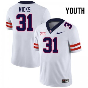 Youth Kaden Wicks White Arizona #31 Big 12 Conference Jersey 867235-761
